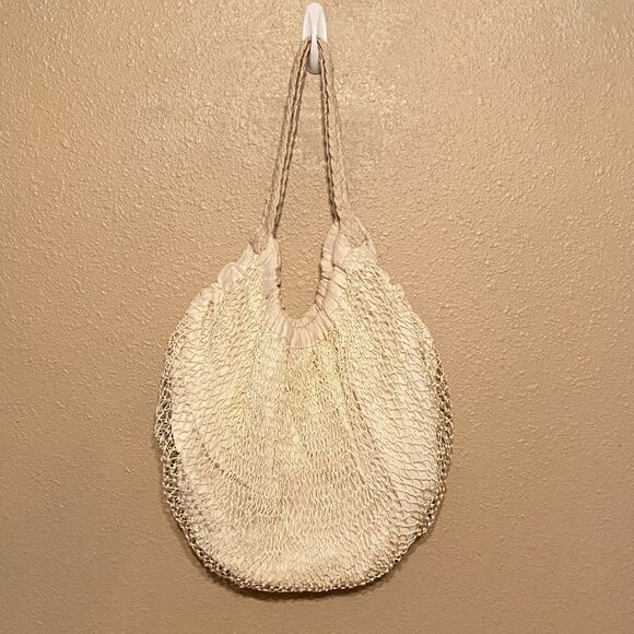 Cream Mesh Bohemian Hobo Shoulder Bag with Snap Closure - Picture 1 of 9